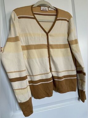 EP Pro Striped Golf Cardigan Top Silk Button Womens Size L Capsule Lagenlook